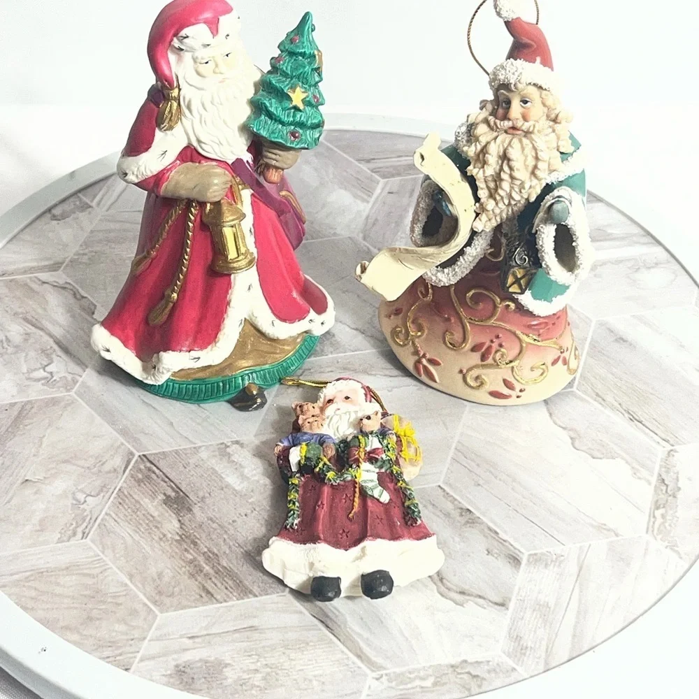 Vintage Santa Figurines Bundle Christmas Decor Resin Mixed Lot 3 Pc